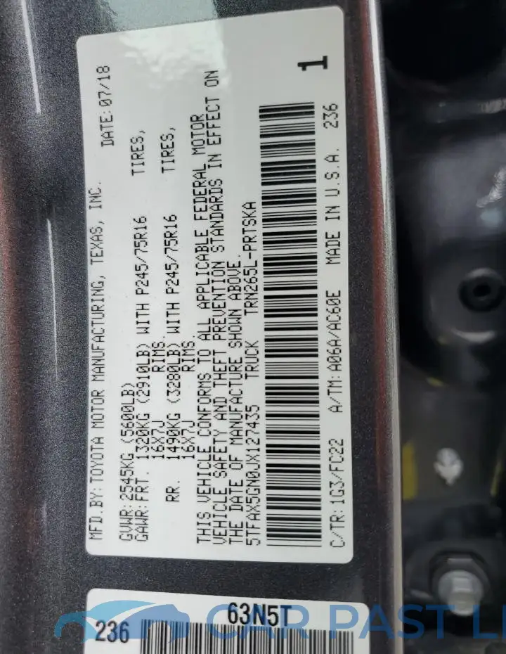 5TFAX5GN0JX127435# 13