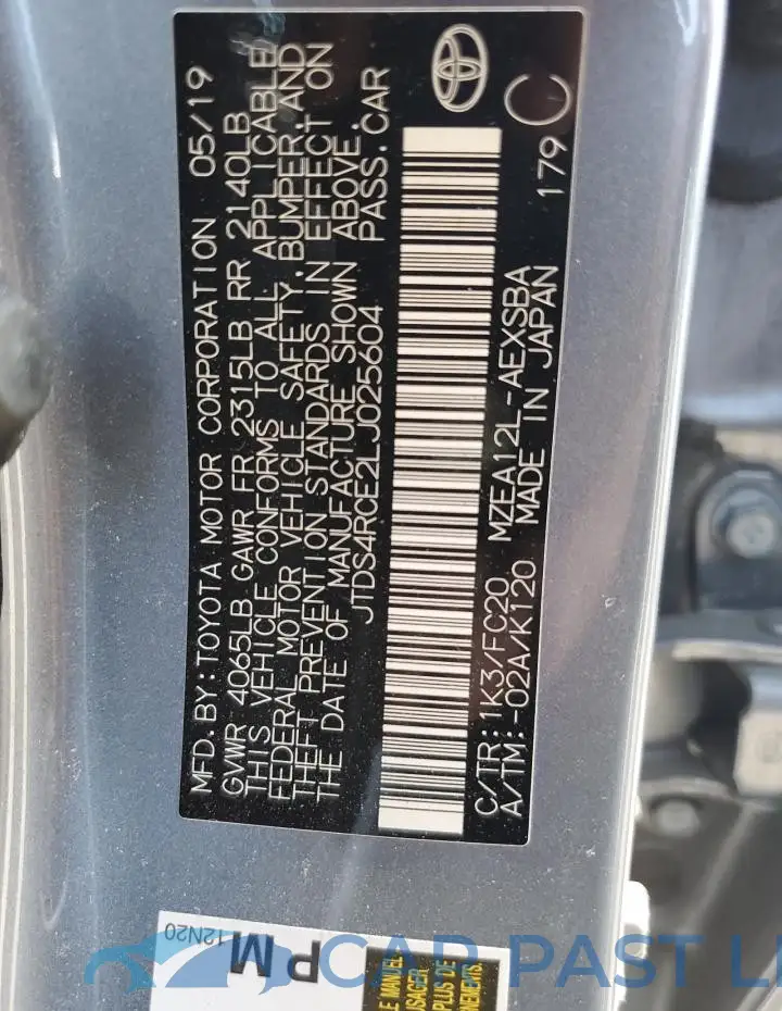 JTDS4RCE2LJ025604# 12