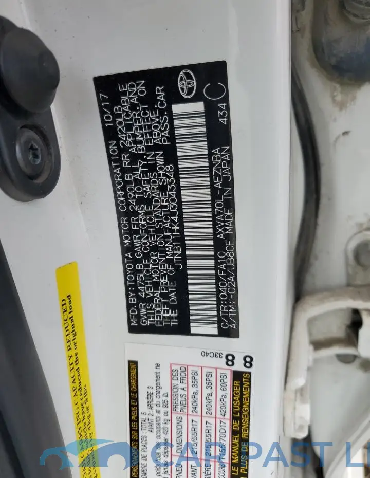JTNB11HK4J3043348# 12