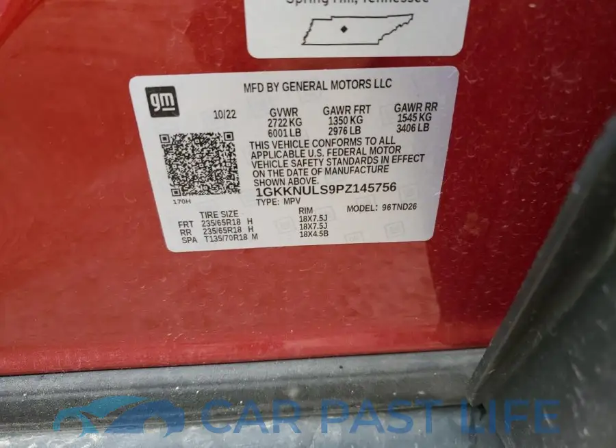 1GKKNULS9PZ145756# 13