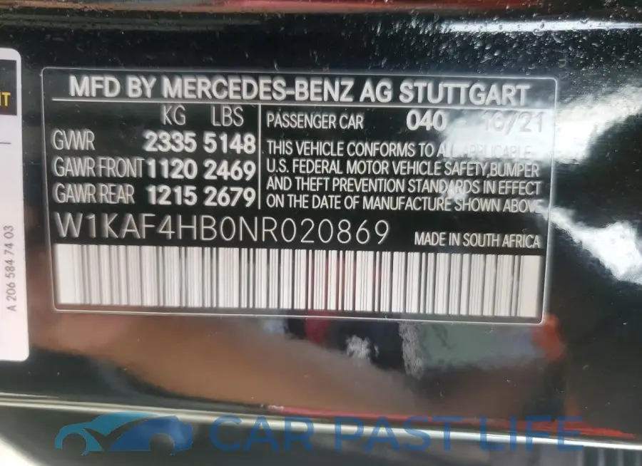 W1KAF4HB0NR020869# 12