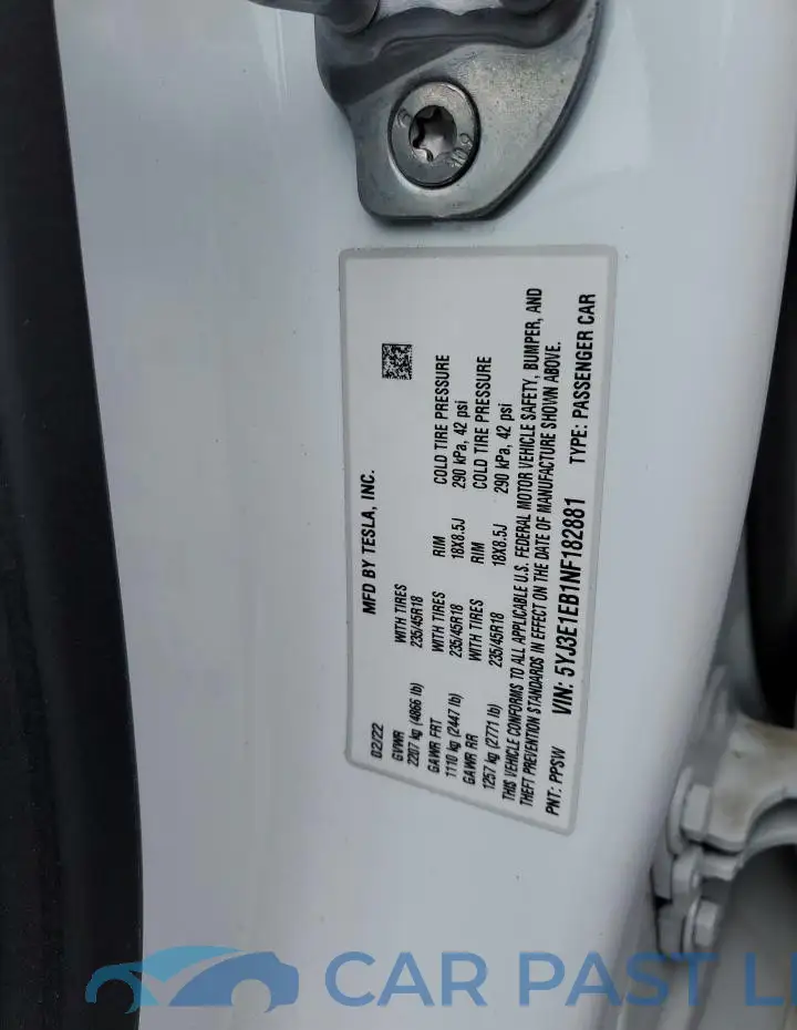 5YJ3E1EB1NF182881# 12