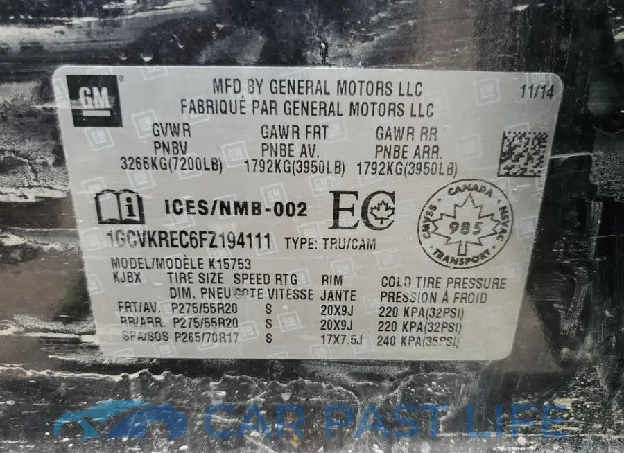 1GCVKREC6FZ194111# 12