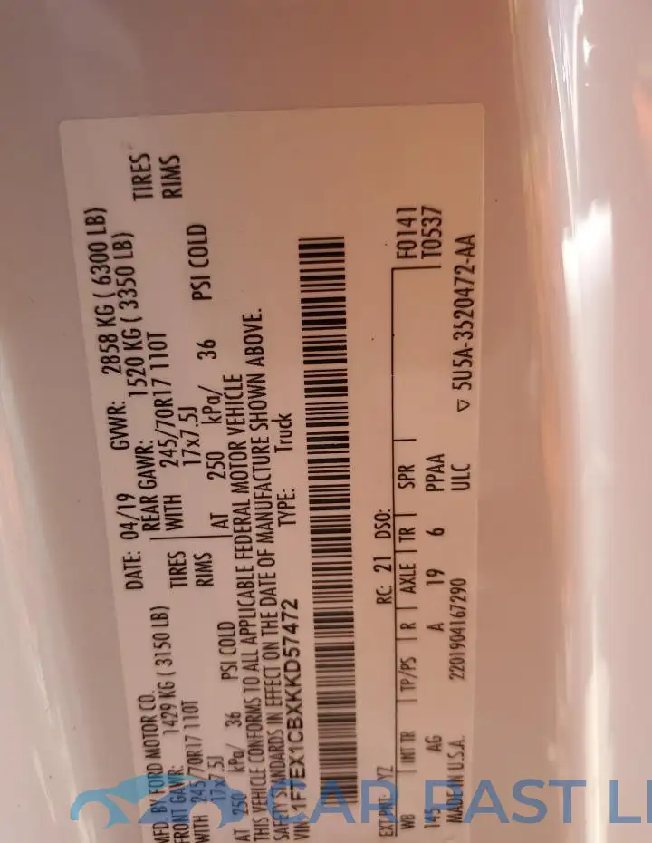 1FTEX1CBXKKD57472# 12