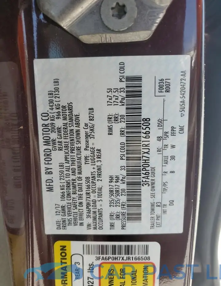 3FA6P0H7XJR166508# 12