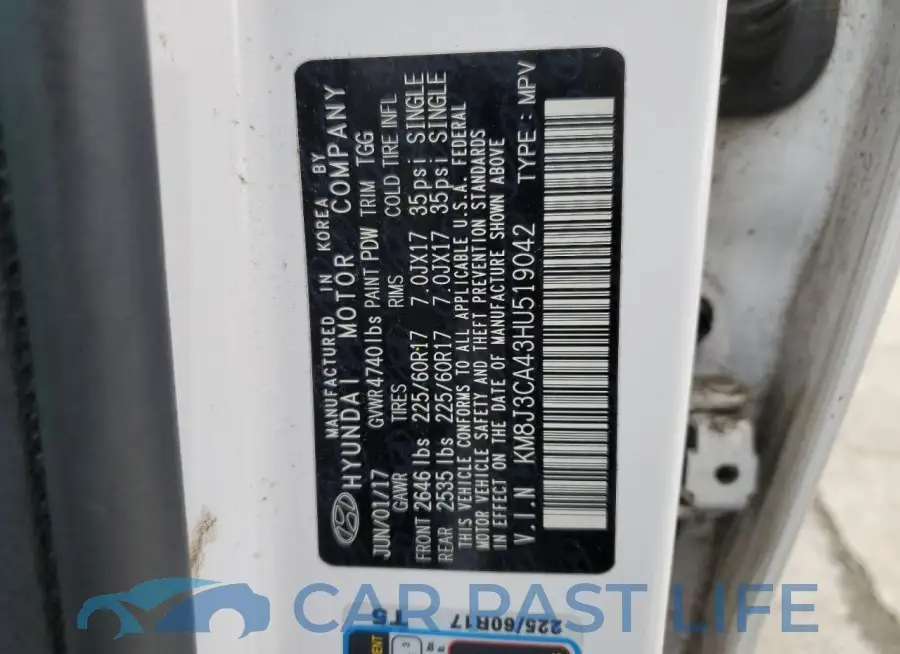 KM8J3CA43HU519042# 13
