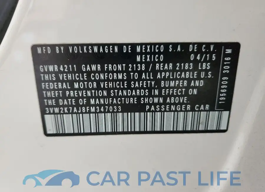 3VW2K7AJ8FM347033# 12