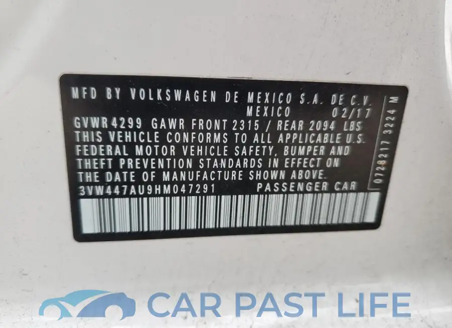 3VW447AU9HM047291# 12