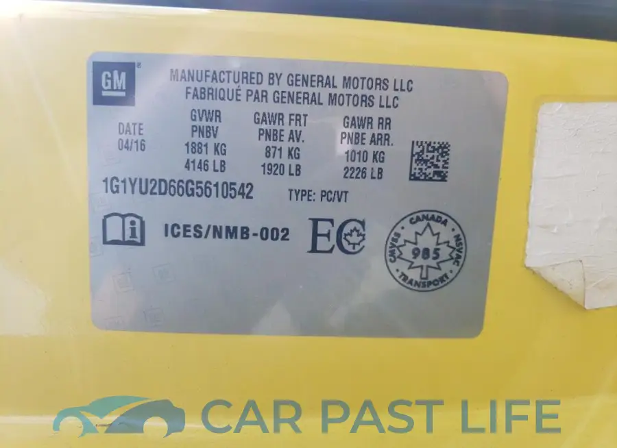1G1YU2D66G5610542# 12