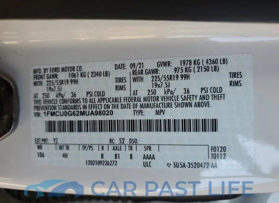 1FMCU0G62MUA98020# 12