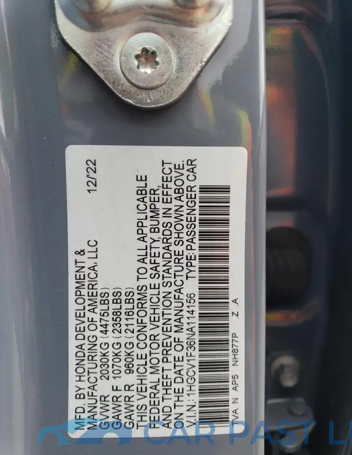 1HGCV1F36NA114156# 12