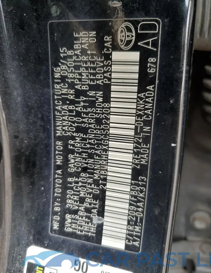 2T1BURHEXGC502208# 12