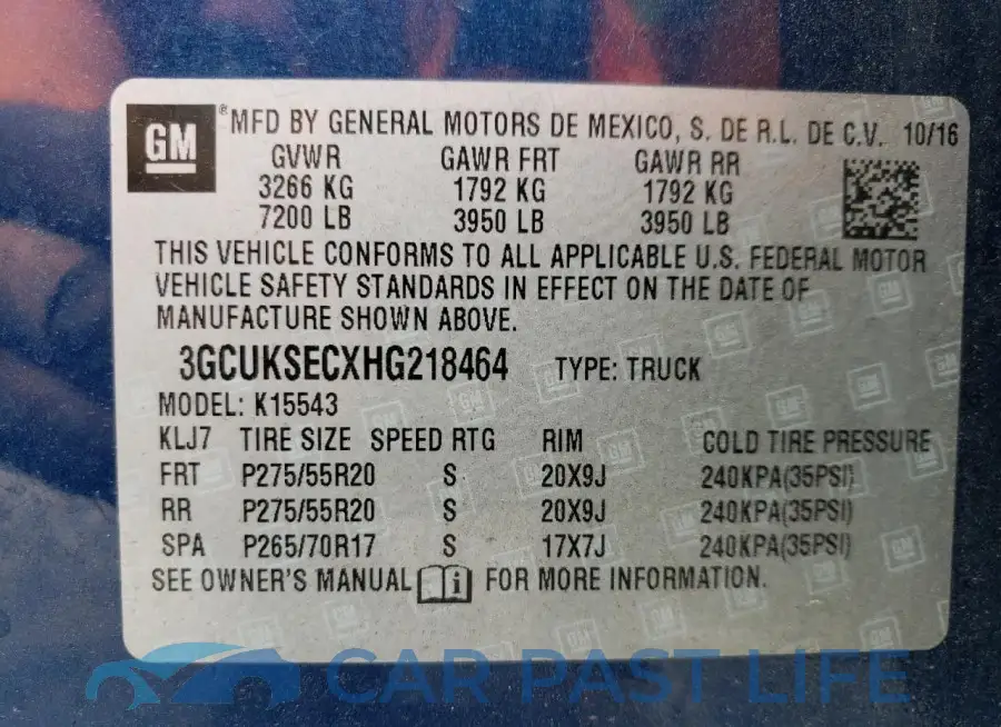 3GCUKSECXHG218464# 12