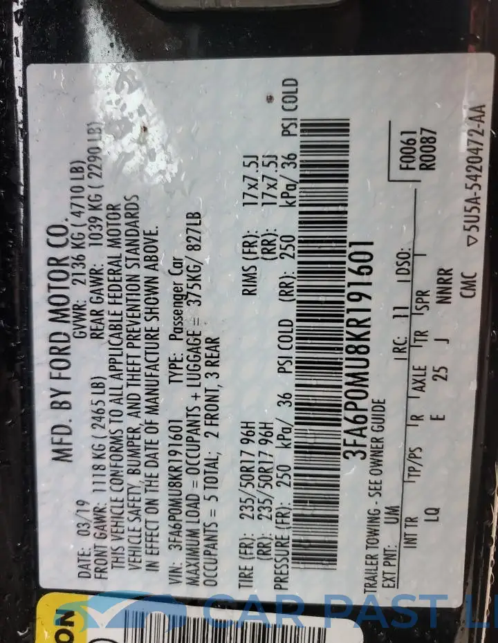 3FA6P0MU8KR191601# 12