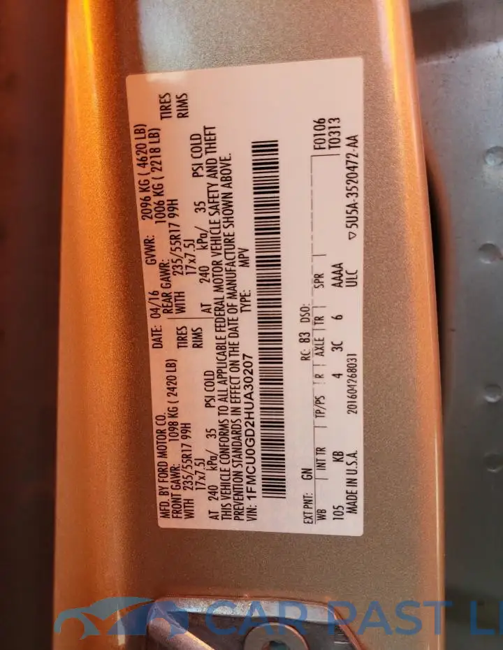 1FMCU0GD2HUA30207# 13