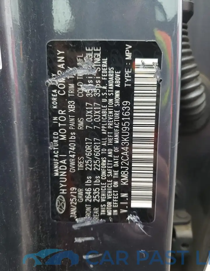 KM8J2CA43KU951639# 13