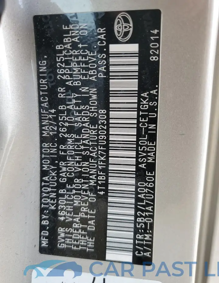4T1BF1FK7FU902308# 12