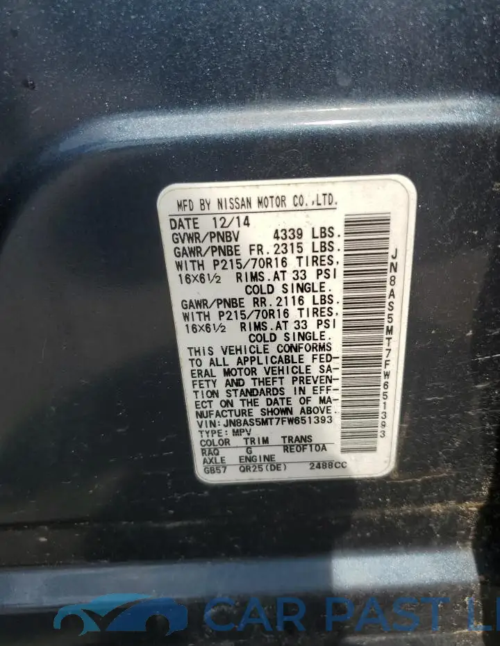 JN8AS5MT7FW651393# 12