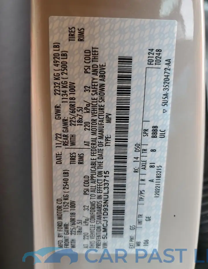5LMCJ1D93NUL33715# 12