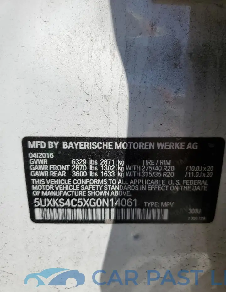 5UXKS4C5XG0N14061# 13