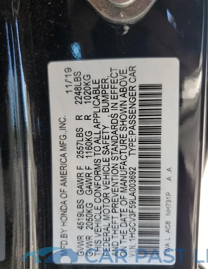 1HGCV3F59LA003692# 12