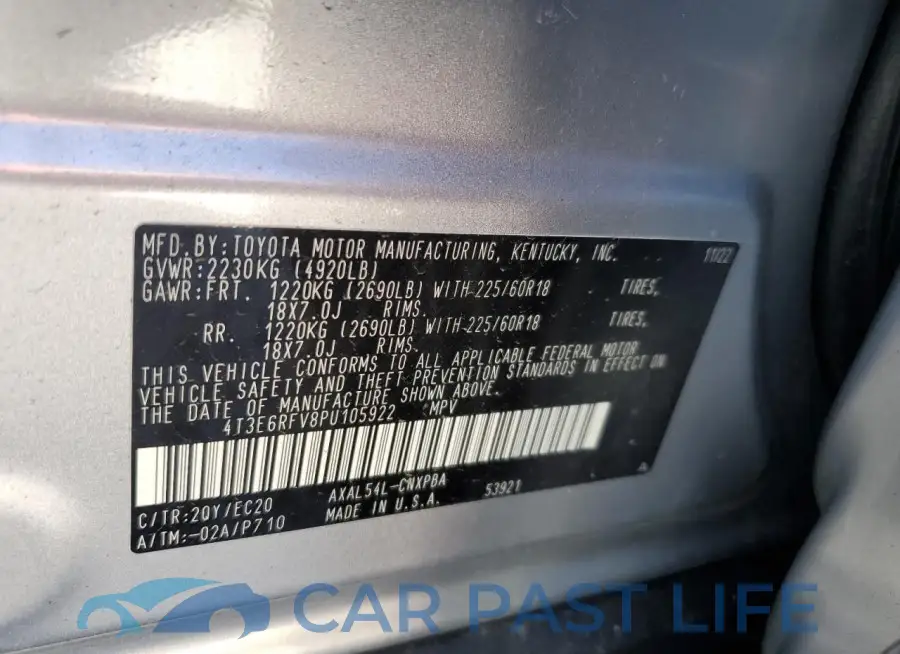4T3E6RFV8PU105922# 13