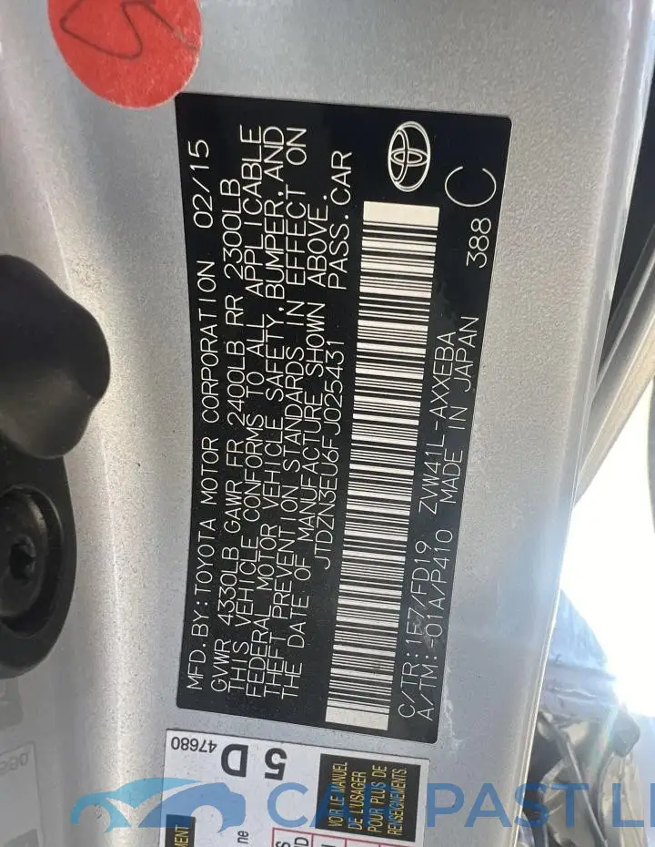 JTDZN3EU6FJ025431# 12