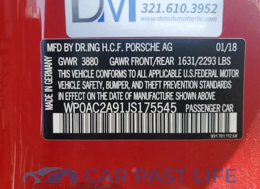 WP0AC2A91JS175545# 12
