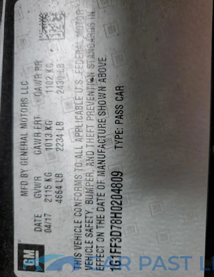 1G1FF3D78H0204809# 12