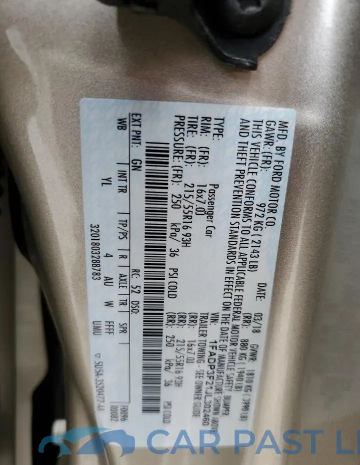 1FADP3F21JL302460# 12
