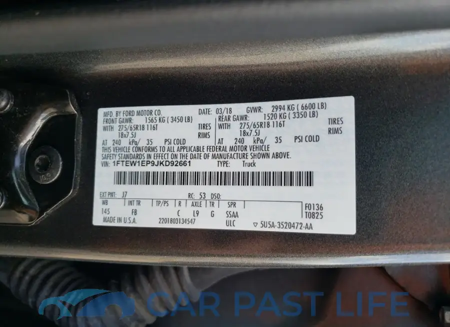 1FTEW1EP9JKD92661# 12