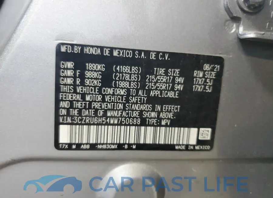 3CZRU6H54MM750688# 12