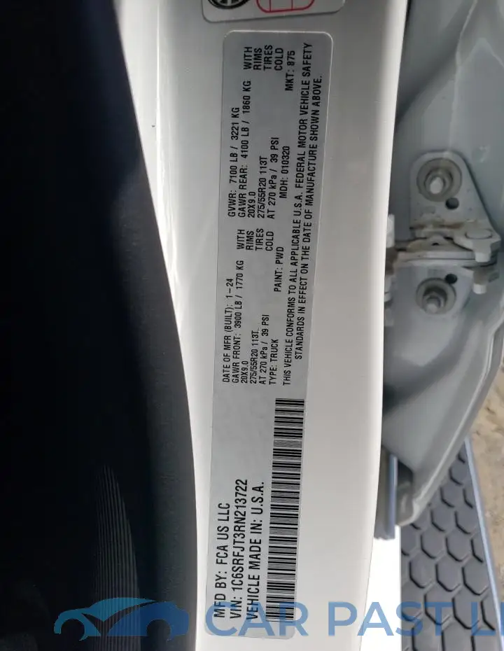 1C6SRFJT3RN213722# 12