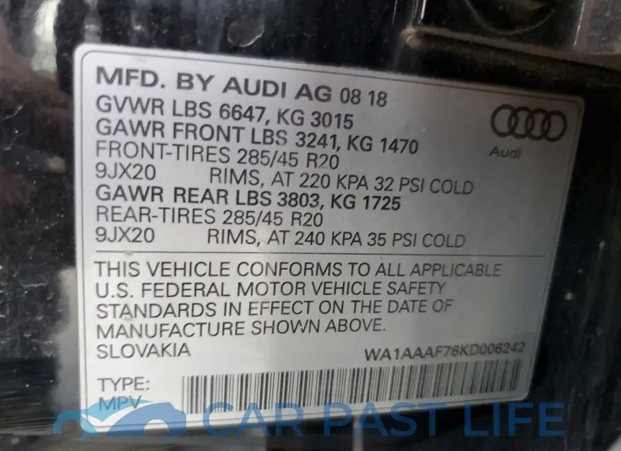 WA1AAAF76KD006242# 14