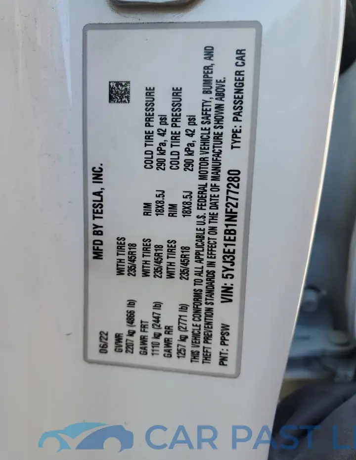 5YJ3E1EB1NF277280# 12