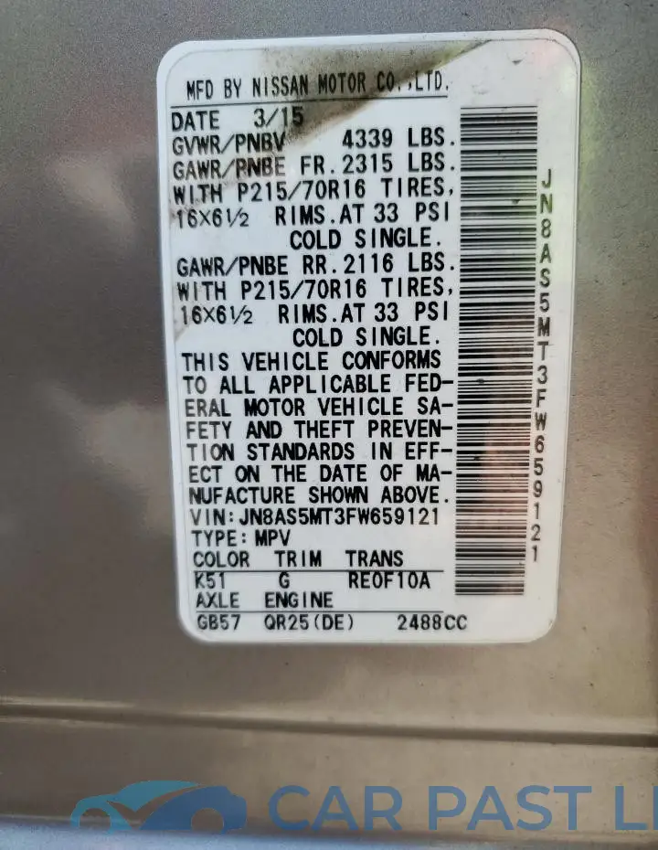 JN8AS5MT3FW659121# 13