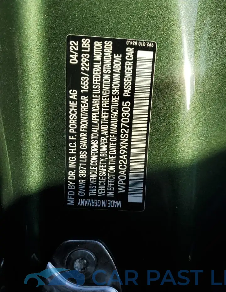 WP0AC2A9XNS270305# 12