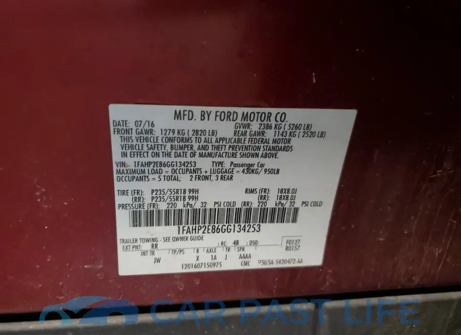 1FAHP2E86GG134253# 12