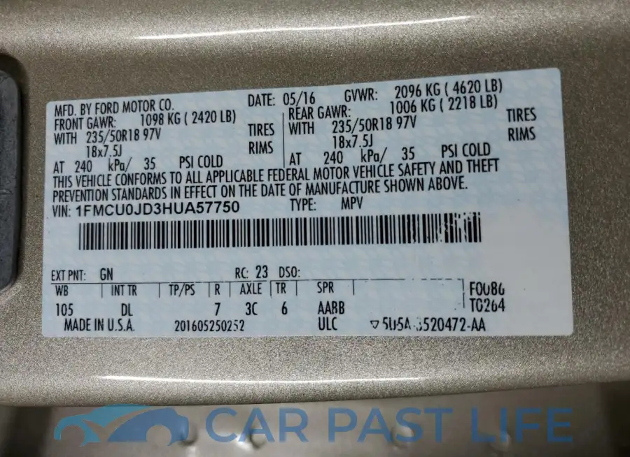 1FMCU0JD3HUA57750# 13