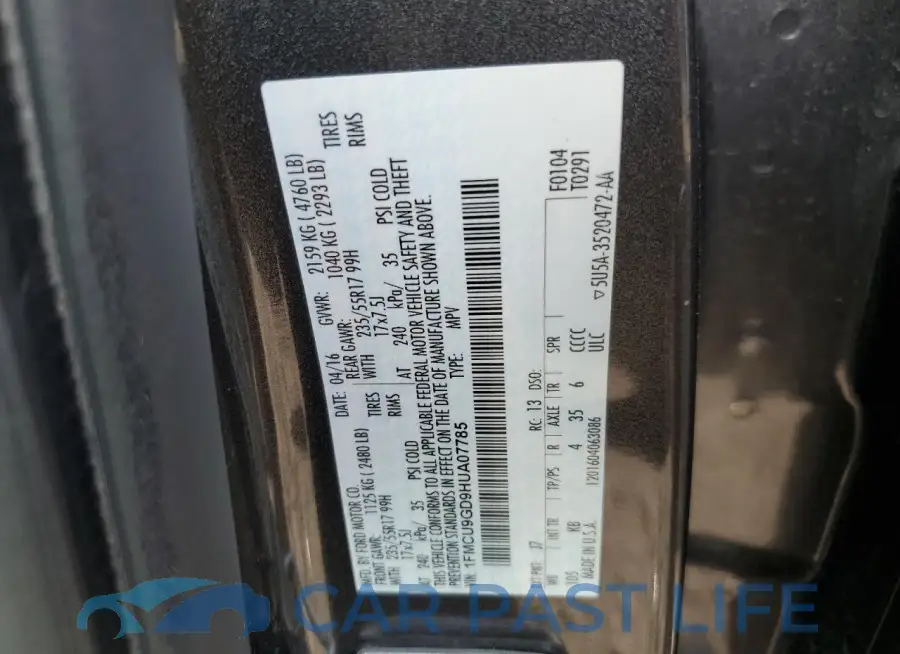 1FMCU9GD9HUA07785# 12