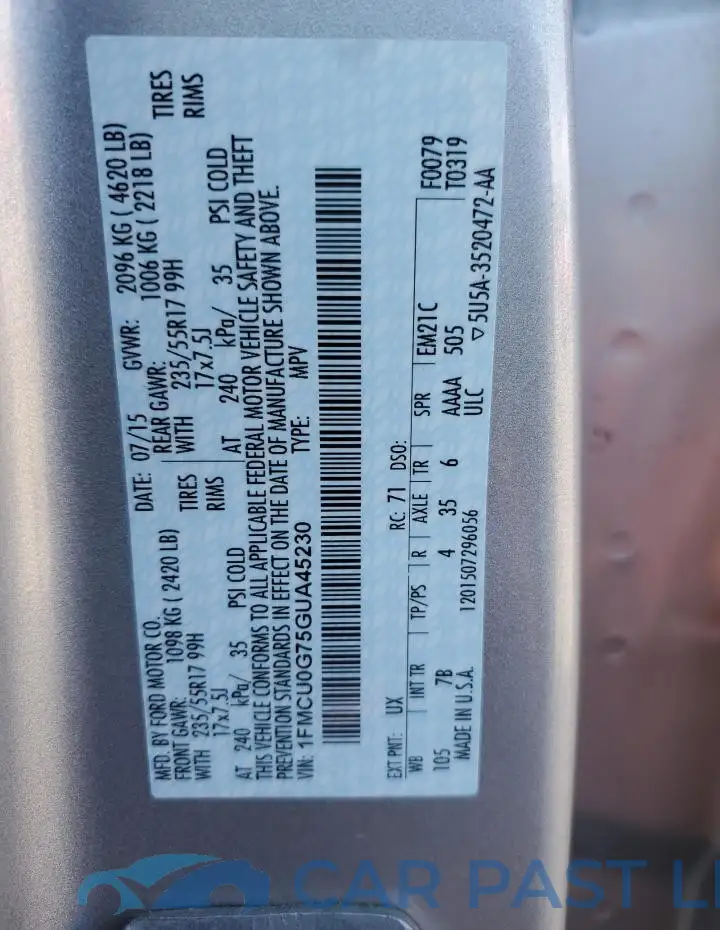 1FMCU0G75GUA45230# 13