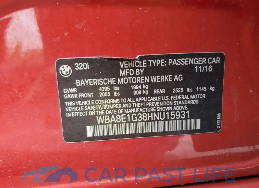 WBA8E1G38HNU15931# 13