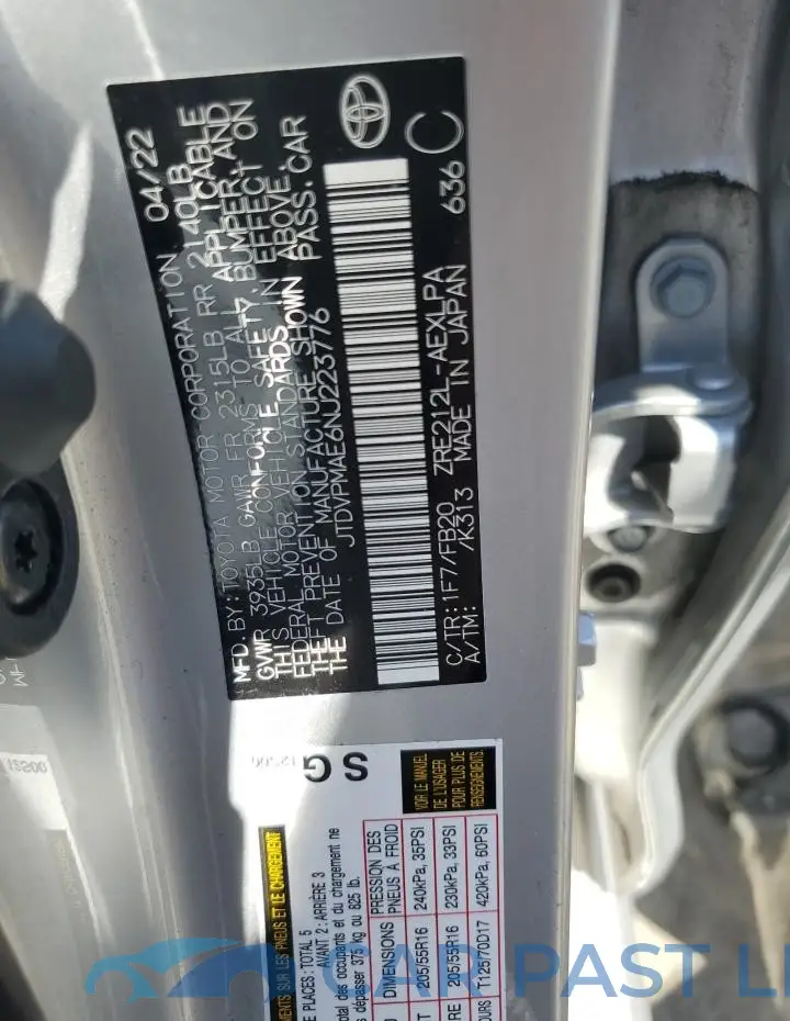 JTDVPMAE6NJ223776# 12