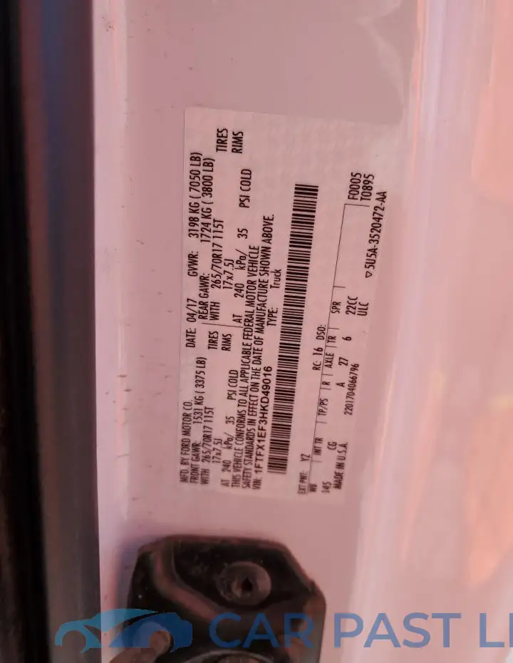 1FTFX1EF3HKD49016# 12