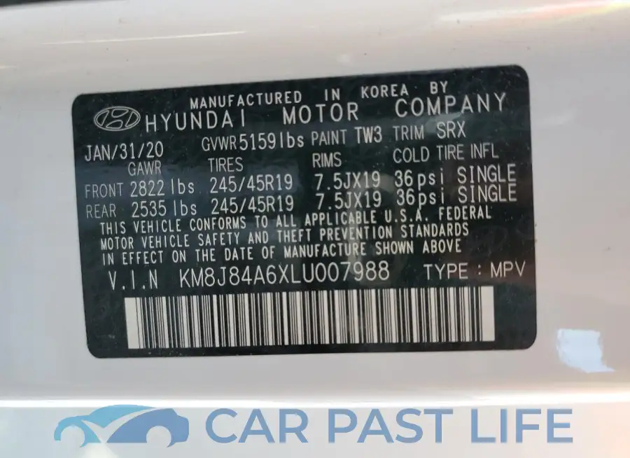 KM8J84A6XLU007988# 12