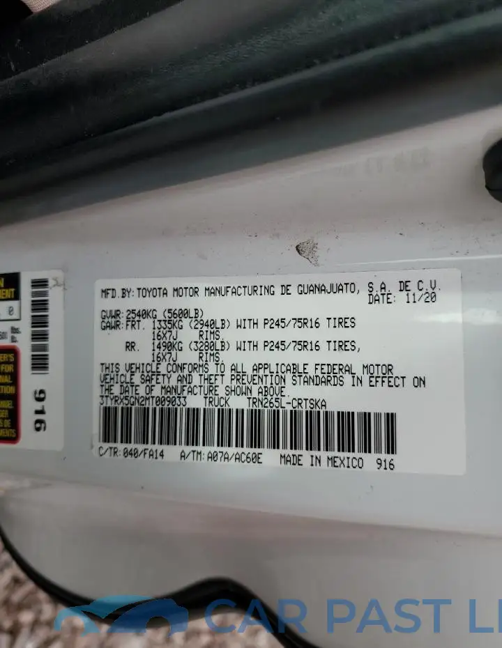 3TYRX5GN2MT009033# 12