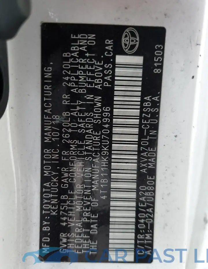 4T1B11HK9KU704996# 13