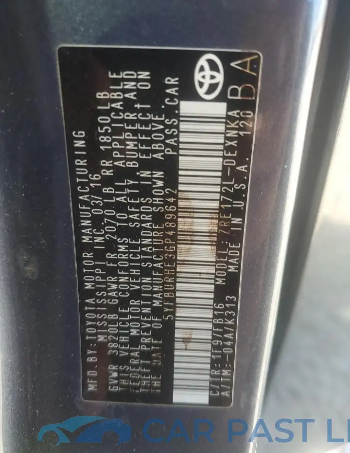 5YFBURHE3GP489642# 12