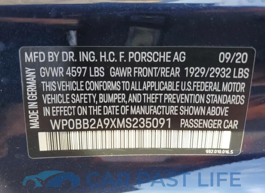 WP0BB2A9XMS235091# 12