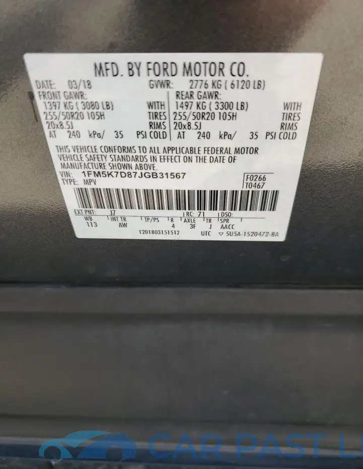 1FM5K7D87JGB31567# 13